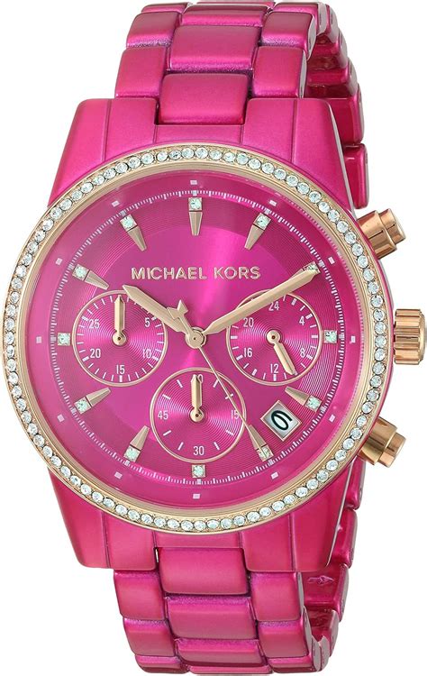 michael kors watch pink background|Michael Kors rhinestone watch.